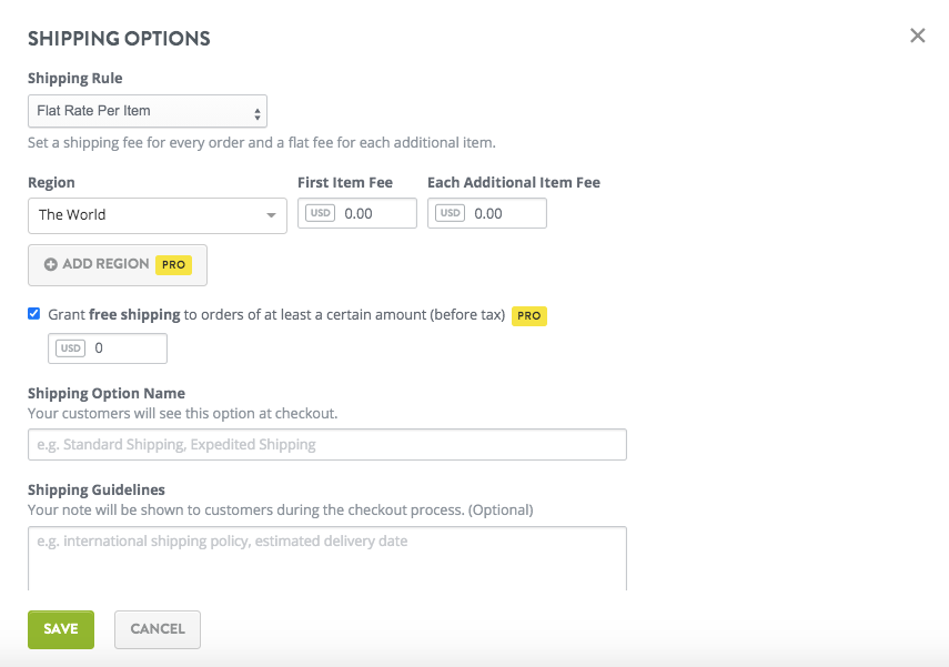 Strikingly editor screenshot showing how to set up shipping option Strikingly editor screenshot showing how to set up shipping option